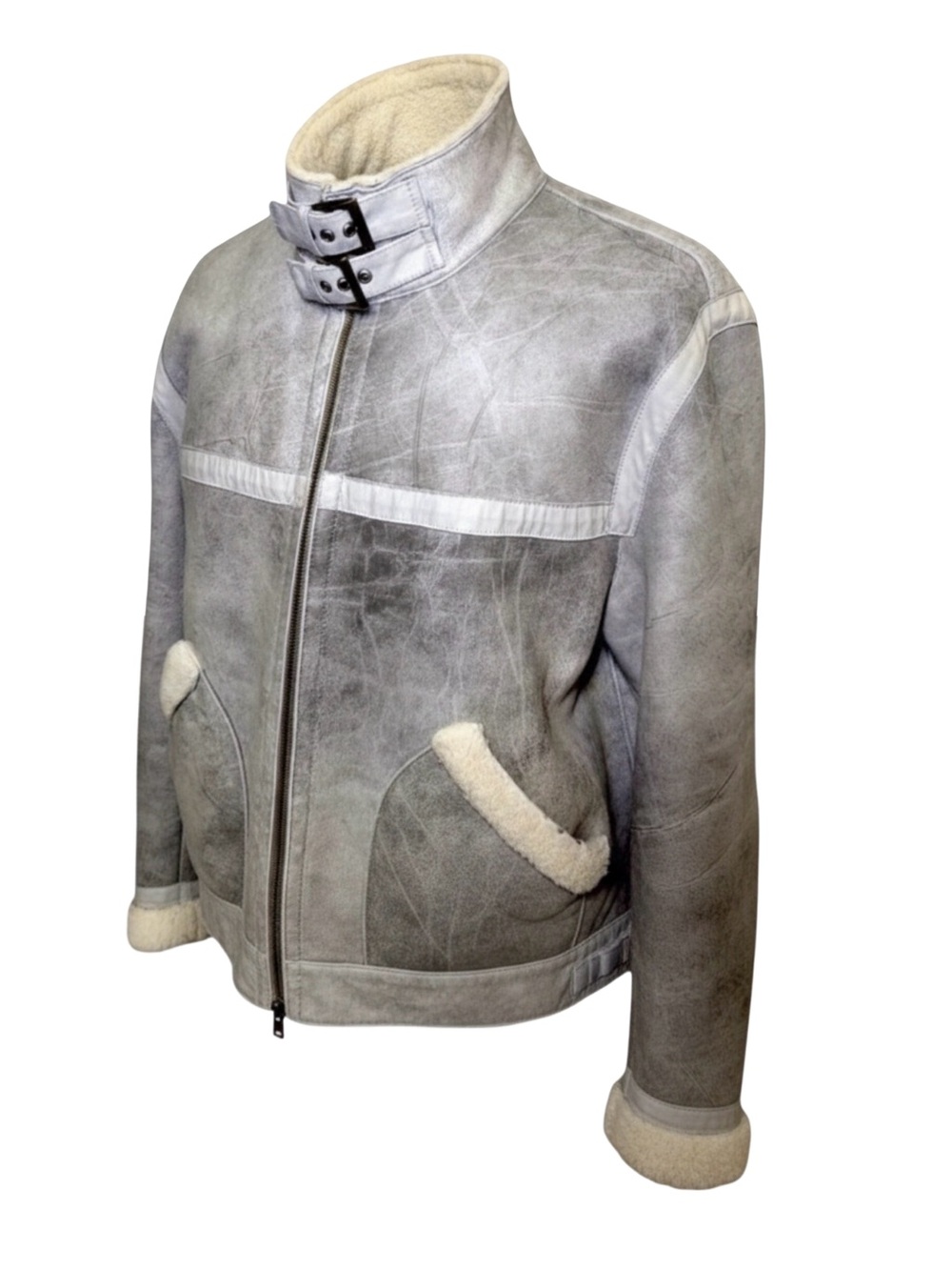 Versace Jeans Couture Distressed Shearling Jacket – Gray | Vintage Luxury - Picture 6 of 13